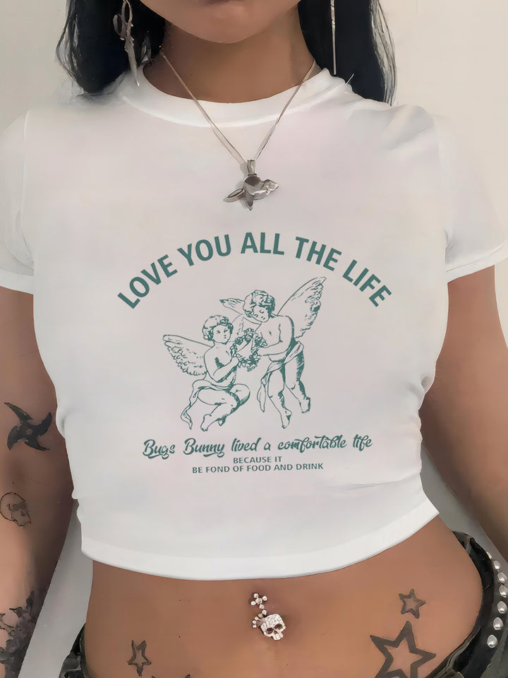 Damer Crop-T-shirt med modern grafisk tryck Mirla-Eva Jonsson