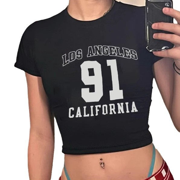 Damer Crop-T-shirt med sportig Los Angeles-design Mirla-Eva Jonsson
