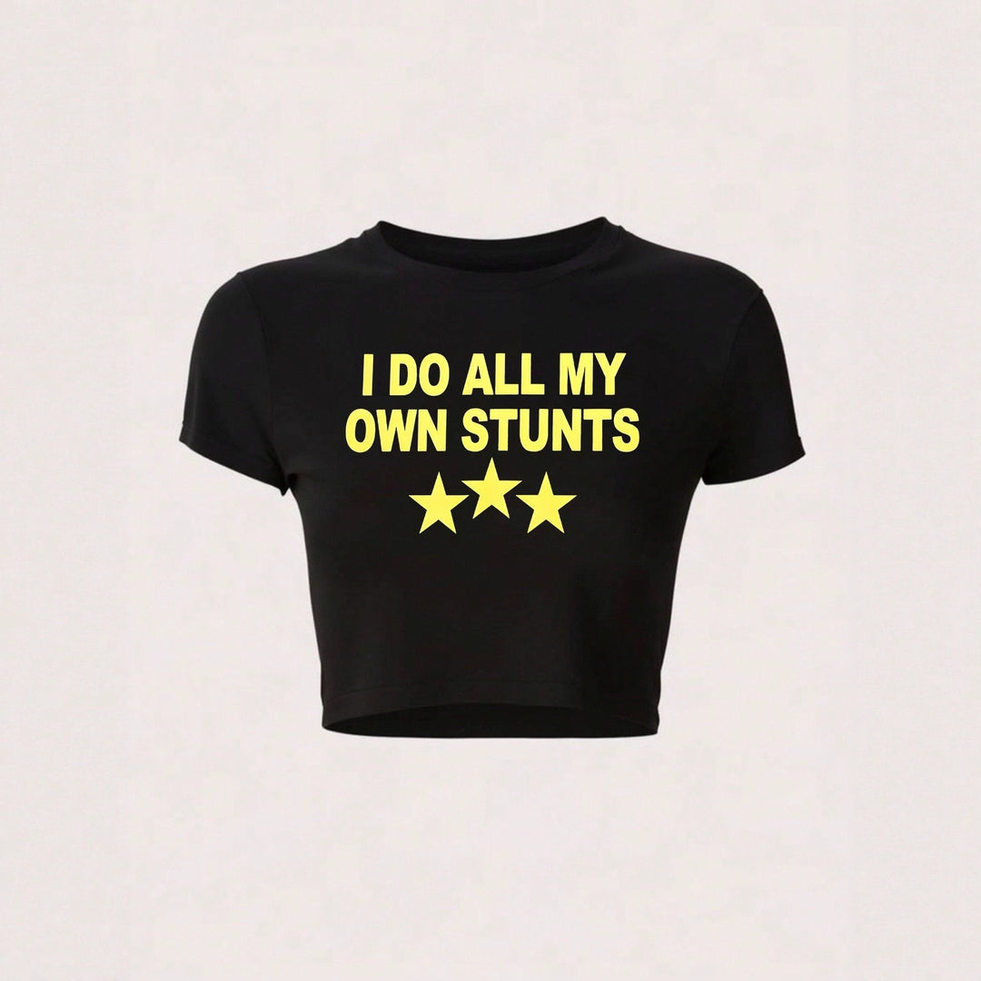 Damer Crop-T-shirt med sportigt statementtryck Mirla-Eva Jonsson