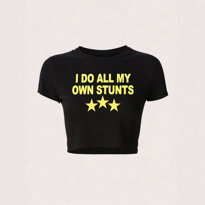 Damer Crop-T-shirt med sportigt statementtryck Mirla-Eva Jonsson