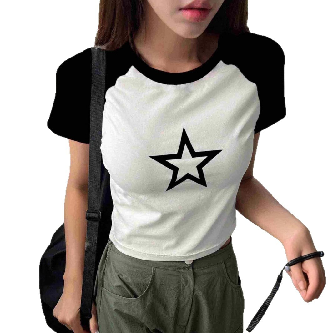 Damer Crop-T-shirt med stiligt stjärnmotiv och bekväm passform Mirla-Eva Jonsson
