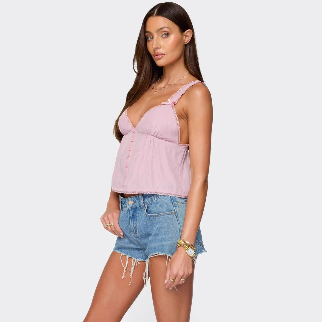 Damer Crop-Top i fin bomull med dekorativa knapppdetaljer Mirla-Eva Jonsson