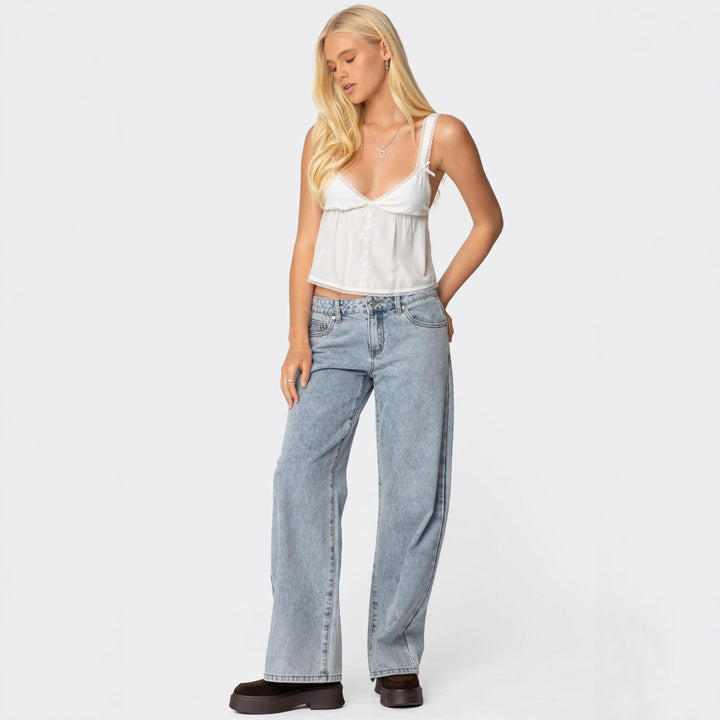 Damer Crop-Top i fin bomull med dekorativa knapppdetaljer Mirla-Eva Jonsson