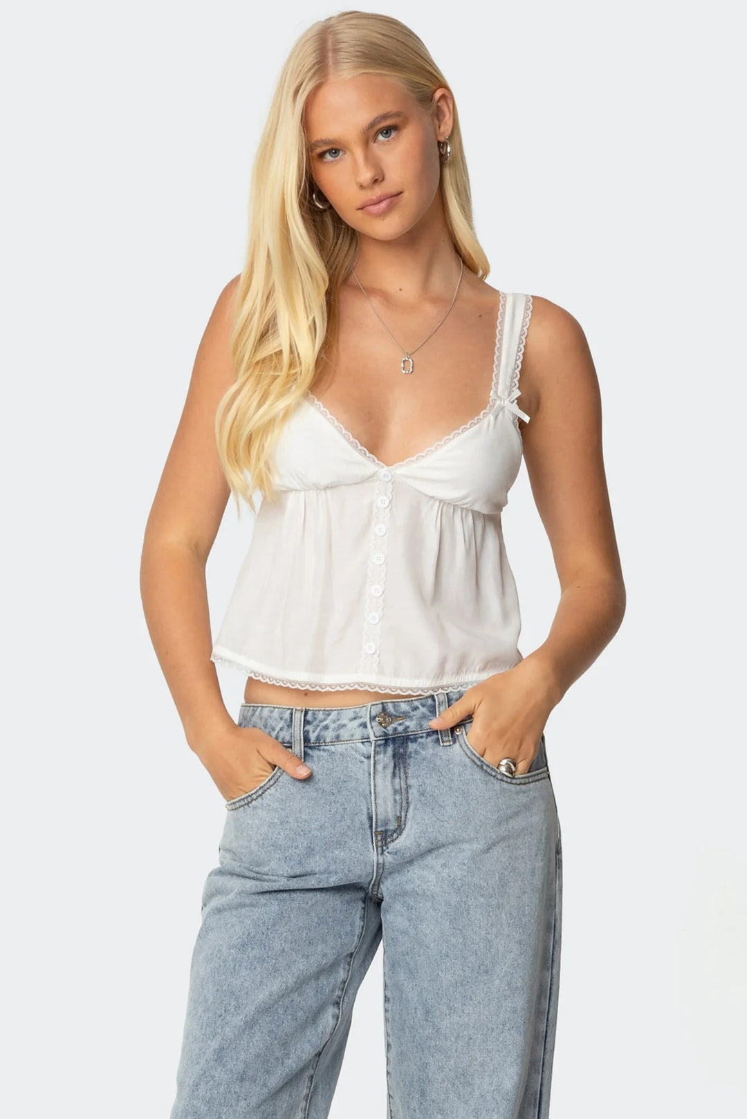 Damer Crop-Top i fin bomull med dekorativa knapppdetaljer Mirla-Eva Jonsson