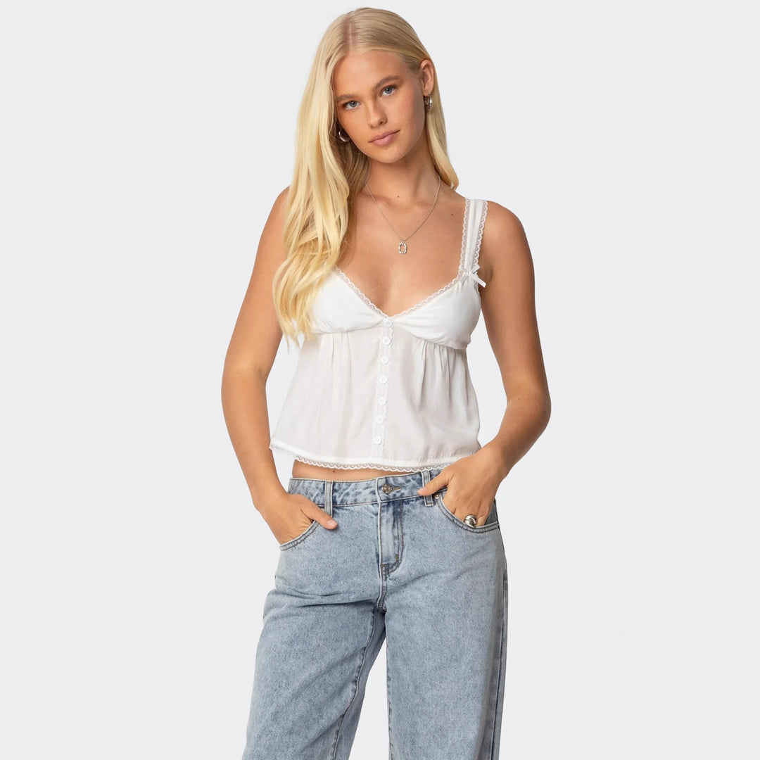 Damer Crop-Top i fin bomull med dekorativa knapppdetaljer Mirla-Eva Jonsson