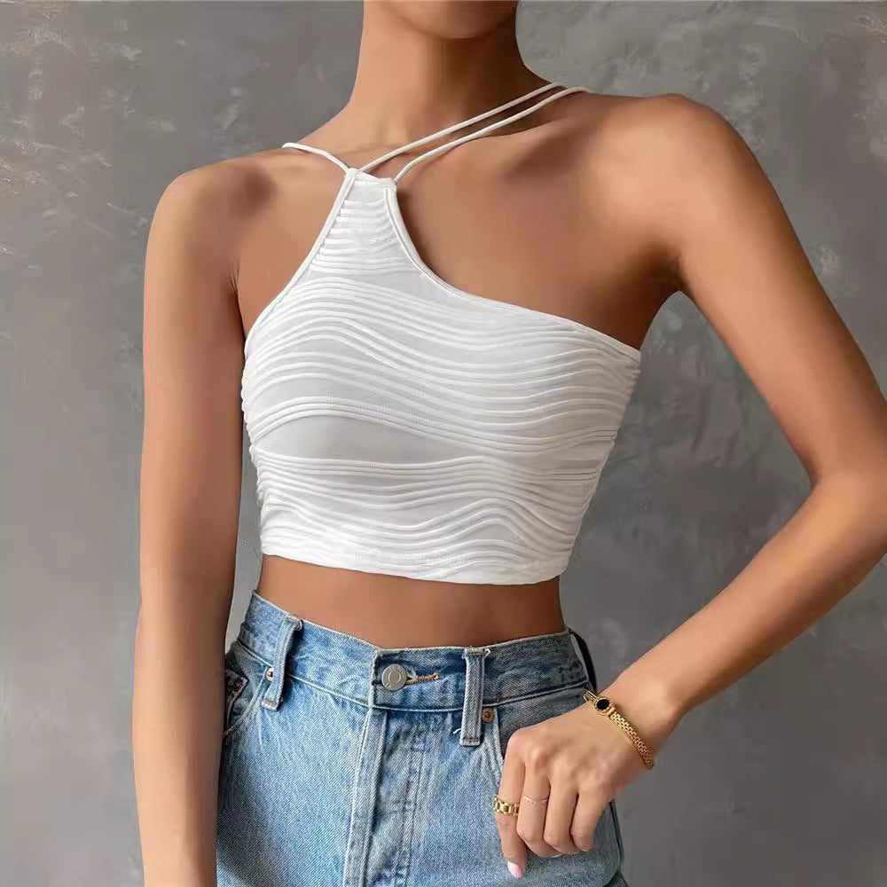 Damer Crop-Top med asymmetrisk skärning och delikata spaghetti axelband Mirla-Eva Jonsson