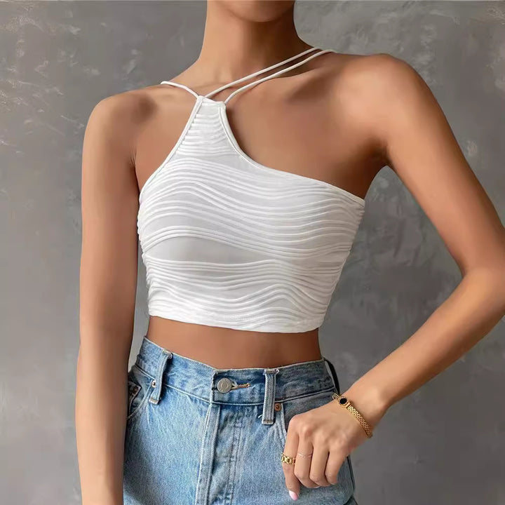 Damer Crop-Top med asymmetrisk skärning och delikata spaghetti axelband Mirla-Eva Jonsson