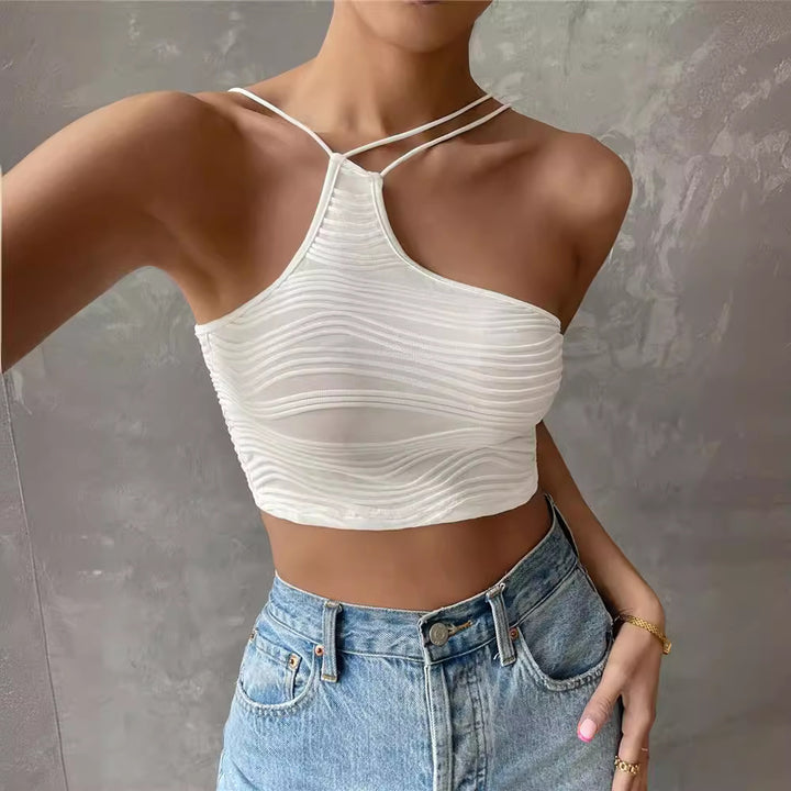 Damer Crop-Top med asymmetrisk skärning och delikata spaghetti axelband Mirla-Eva Jonsson