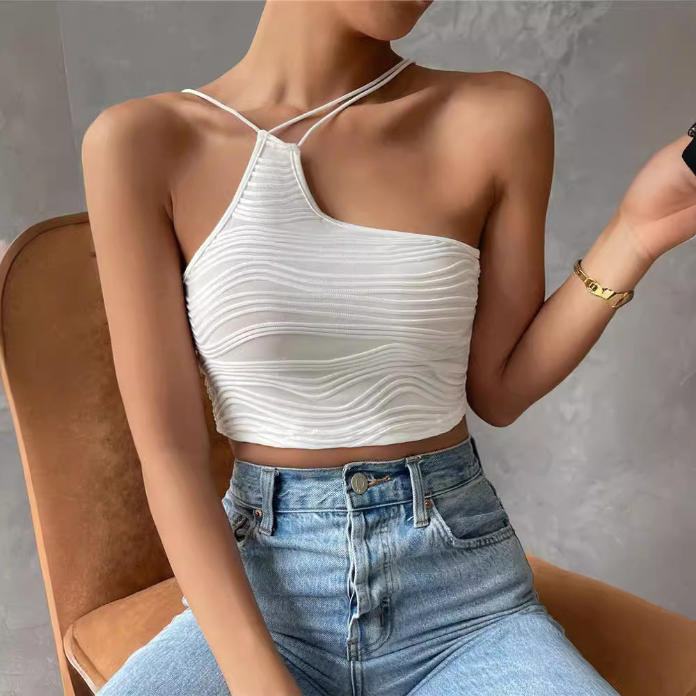 Damer Crop-Top med asymmetrisk skärning och delikata spaghetti axelband Mirla-Eva Jonsson
