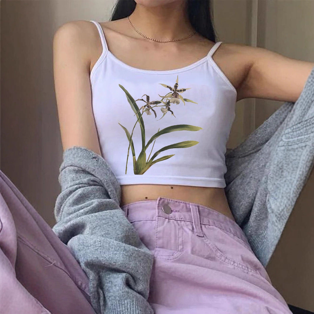 Damer Crop-Top med blommigt mönster och smala axelband Mirla-Eva Jonsson