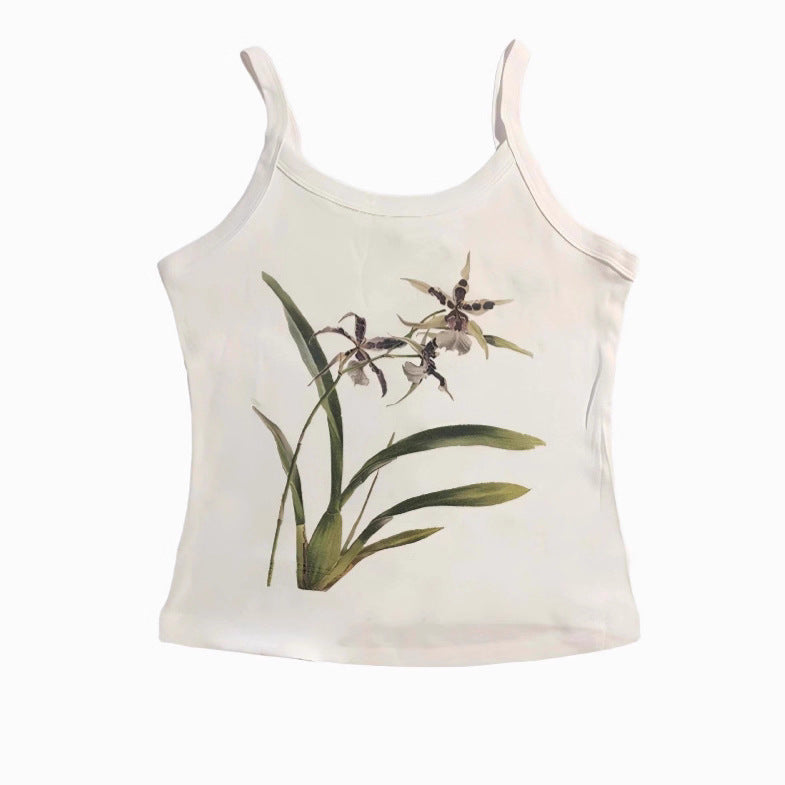Damer Crop-Top med blommigt mönster och smala axelband Mirla-Eva Jonsson