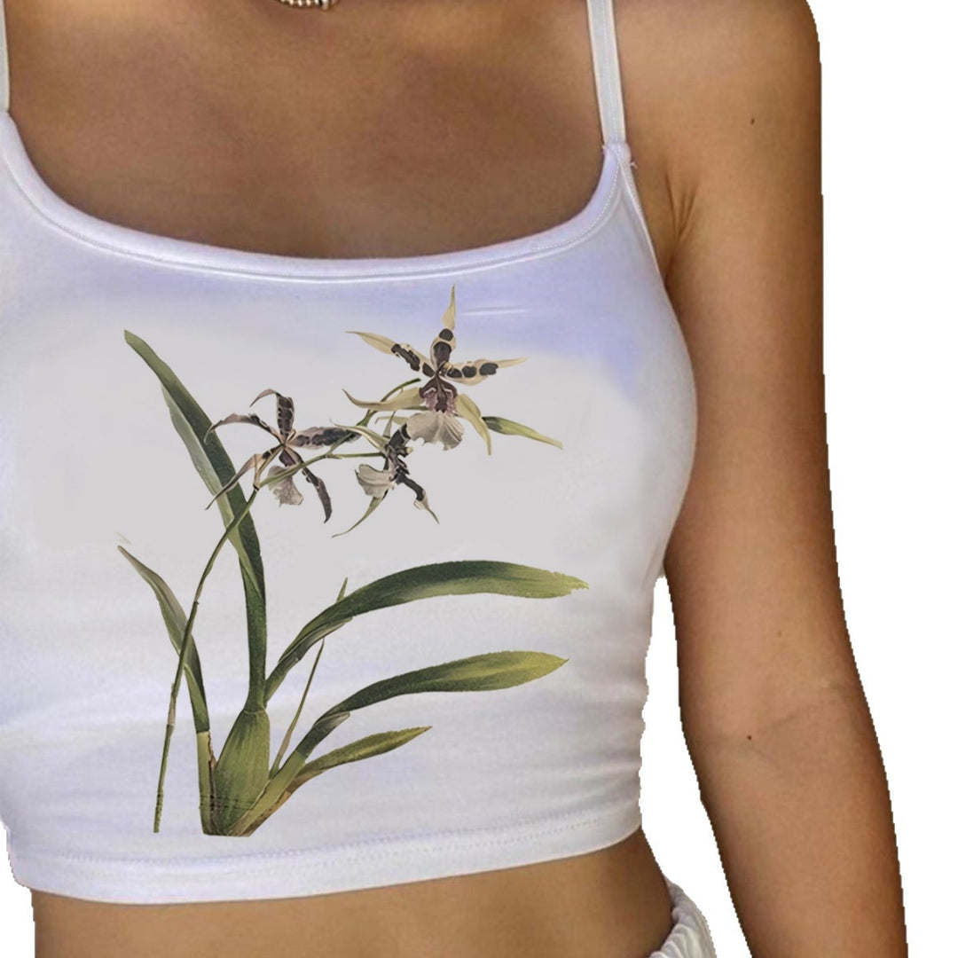 Damer Crop-Top med blommigt mönster och smala axelband Mirla-Eva Jonsson