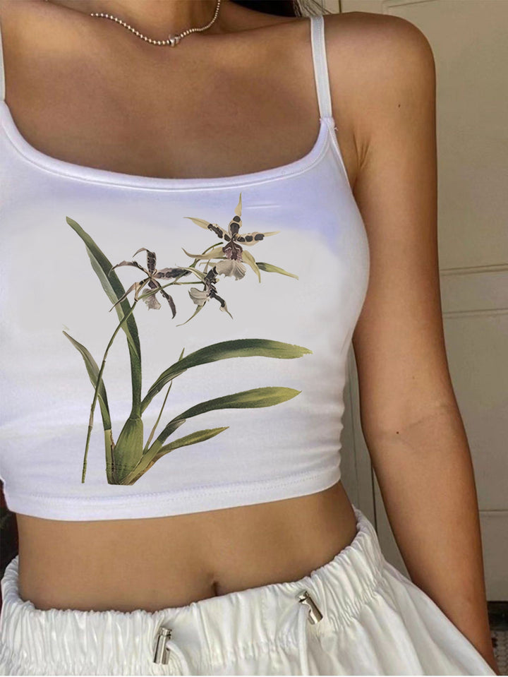 Damer Crop-Top med blommigt mönster och smala axelband Mirla-Eva Jonsson