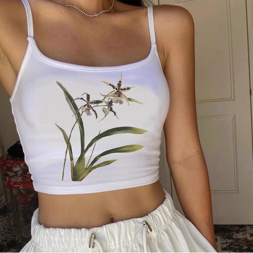 Damer Crop-Top med blommigt mönster och smala axelband Mirla-Eva Jonsson