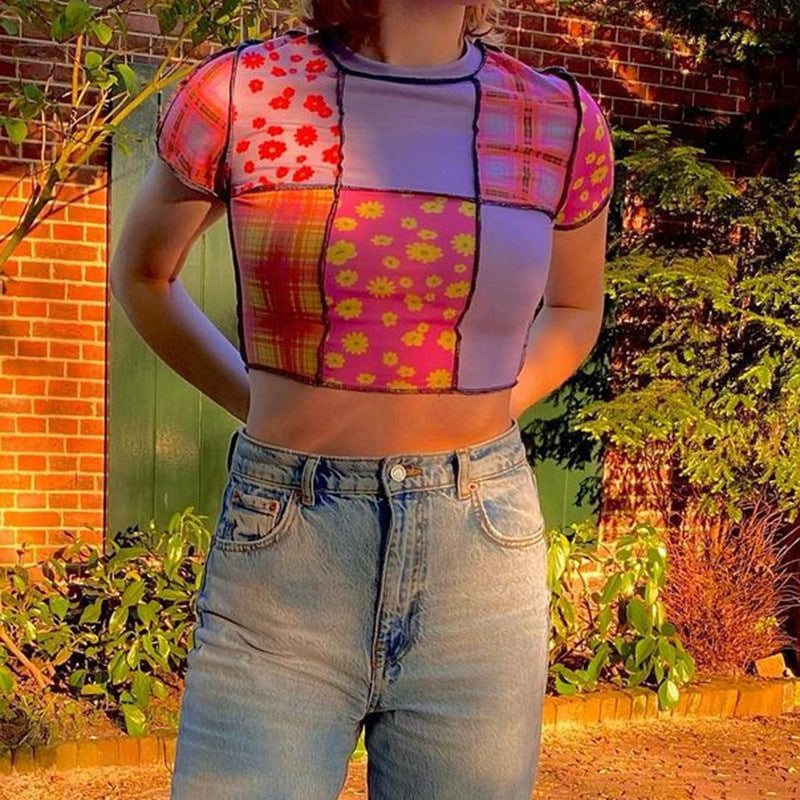 Damer Crop-Top med färgglad patchwork-mönster Eva Jonsson-Eva Jonsson