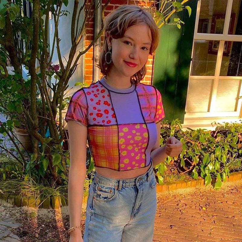 Damer Crop-Top med färgglad patchwork-mönster Eva Jonsson-Eva Jonsson