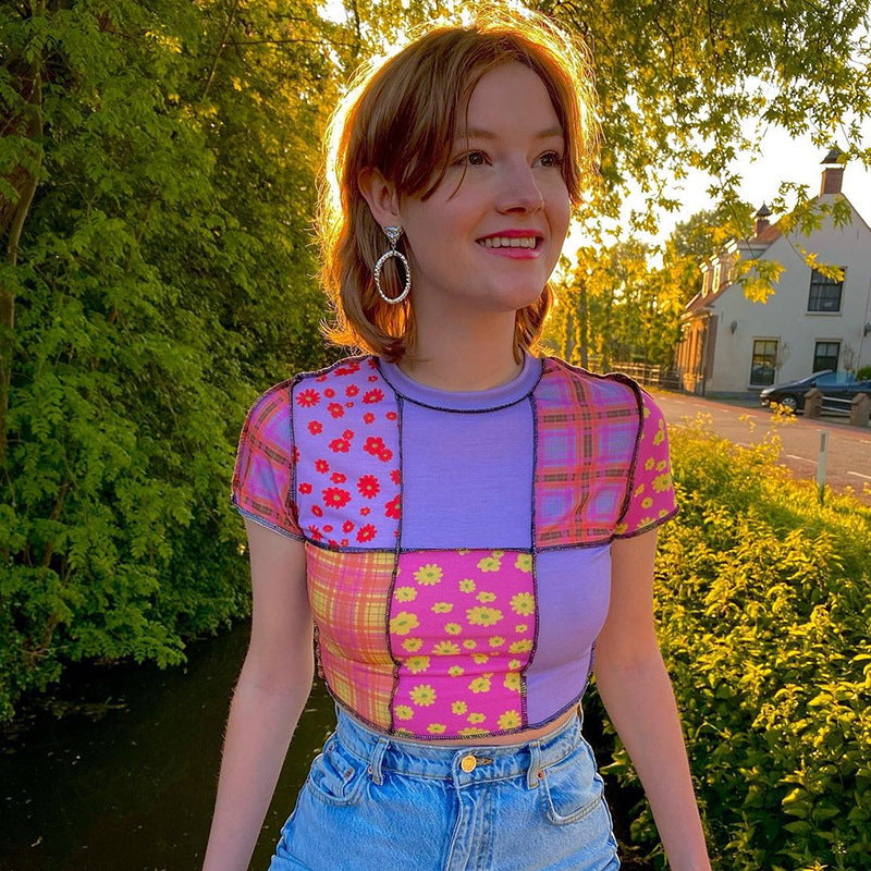 Damer Crop-Top med färgglad patchwork-mönster Eva Jonsson-Eva Jonsson