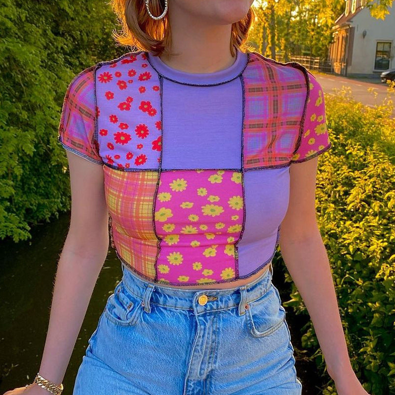 Damer Crop-Top med färgglad patchwork-mönster Eva Jonsson-Eva Jonsson