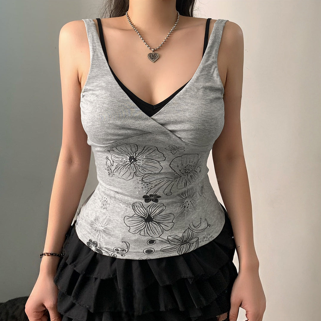 Damer Crop-Top med floralt mönster och spaghettiband Mirla-Eva Jonsson