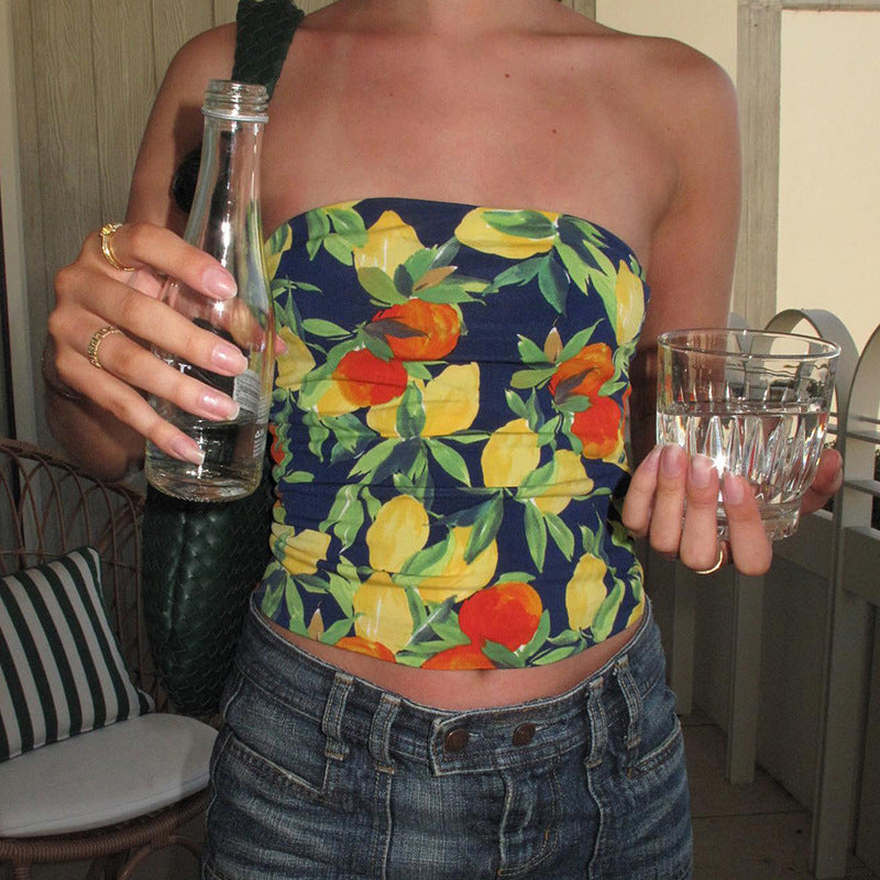 Damer Crop Top med fruktigt mönster Mirla-Eva Jonsson
