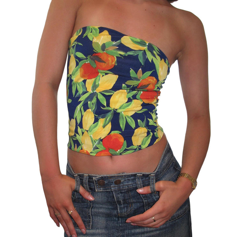 Damer Crop Top med fruktigt mönster Mirla-Eva Jonsson