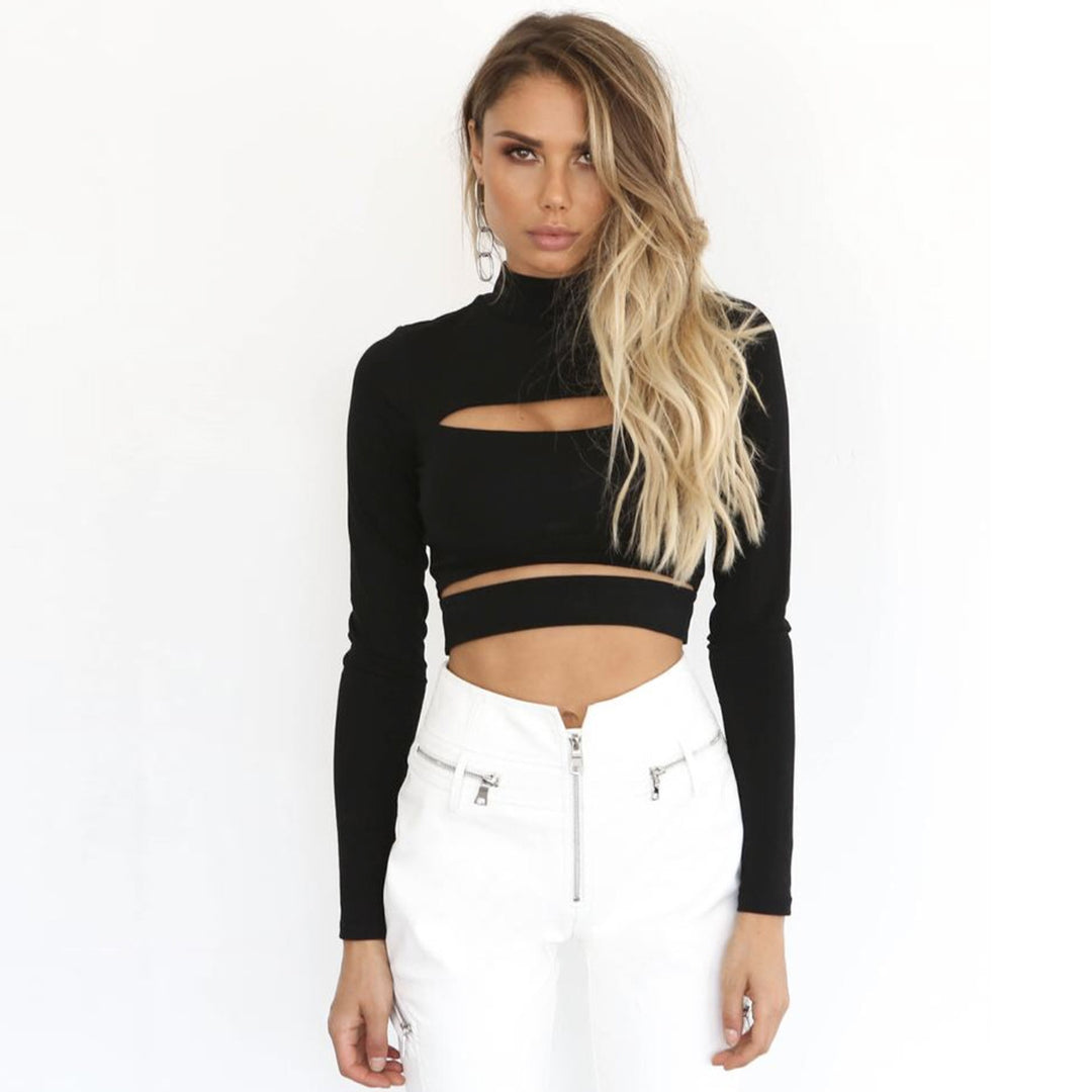 Damer Crop Top med hög stängd krage och cut-outs Mirla-Eva Jonsson