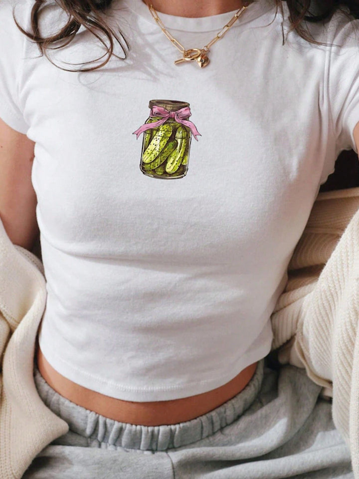 Damer Crop-Top med iögonfallande text Mirla-Eva Jonsson