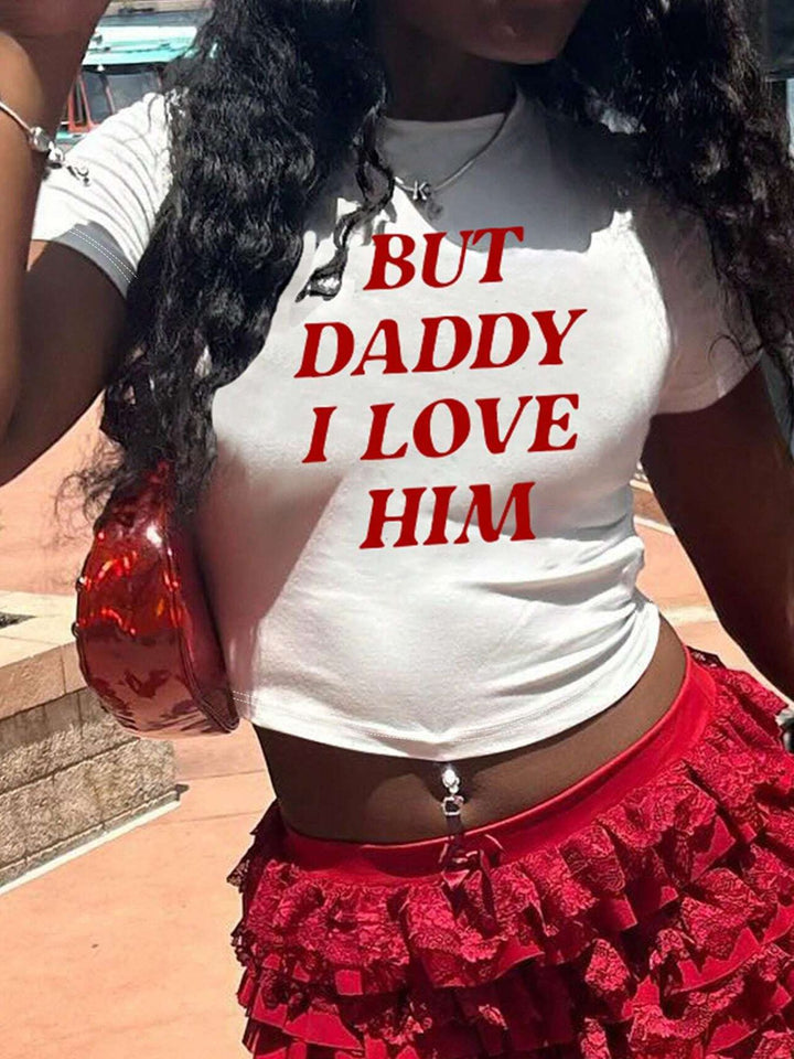 Damer Crop-Top med iögonfallande text Mirla-Eva Jonsson