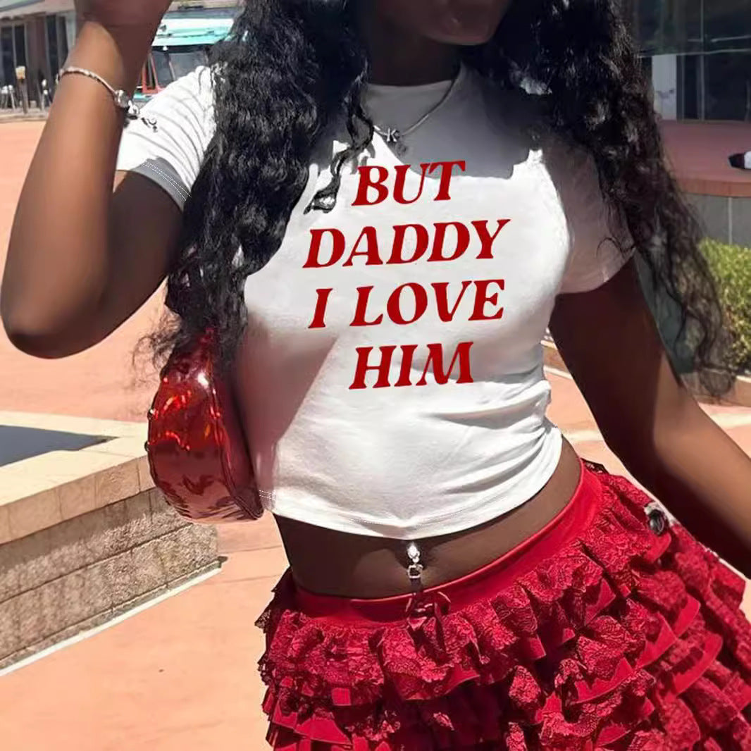 Damer Crop-Top med iögonfallande text Mirla-Eva Jonsson