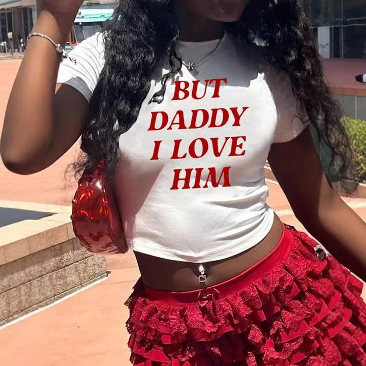 Damer Crop-Top med iögonfallande text Mirla-Eva Jonsson