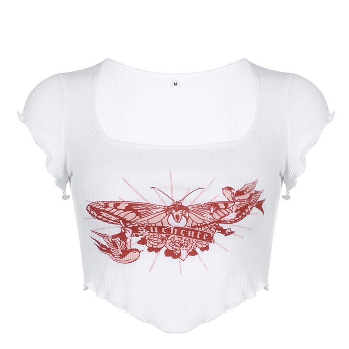 Damer Crop Top med kreativ fjärilsdesign Mirla-Eva Jonsson