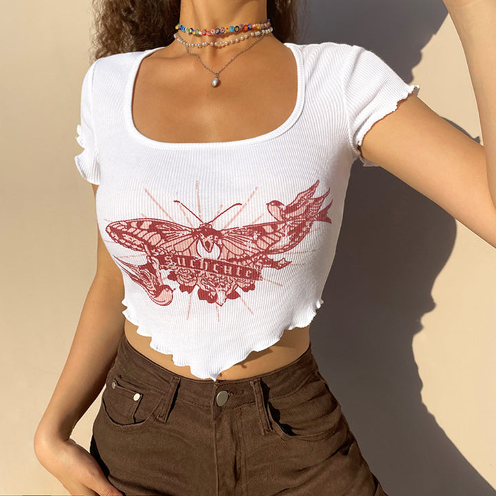 Damer Crop Top med kreativ fjärilsdesign Mirla-Eva Jonsson