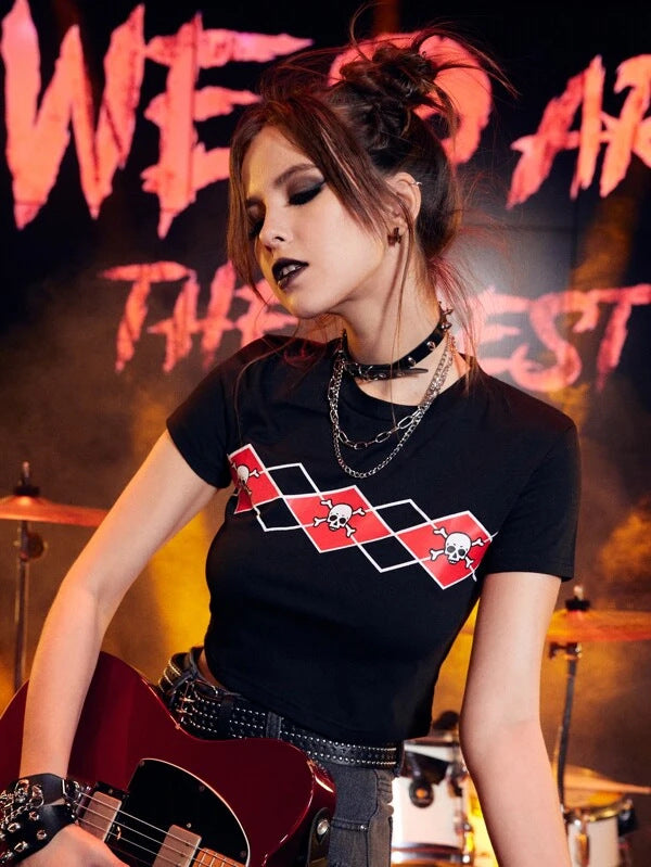 Damer Crop-Top med kreativt skelett-handmotiv Mirla-Eva Jonsson