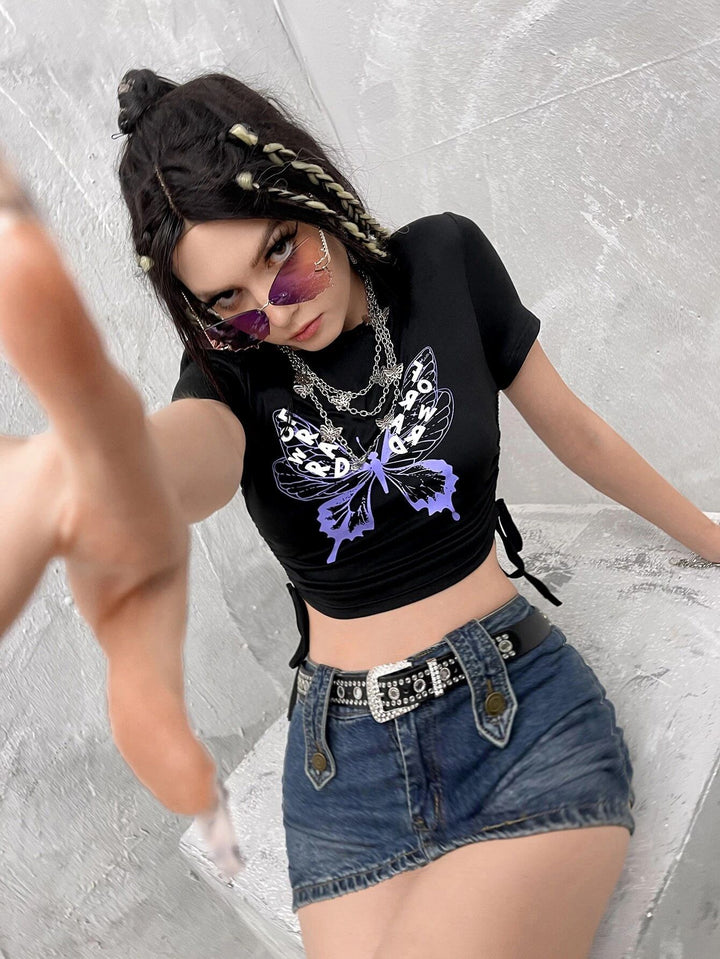 Damer Crop-Top med kreativt skelett-handmotiv Mirla-Eva Jonsson