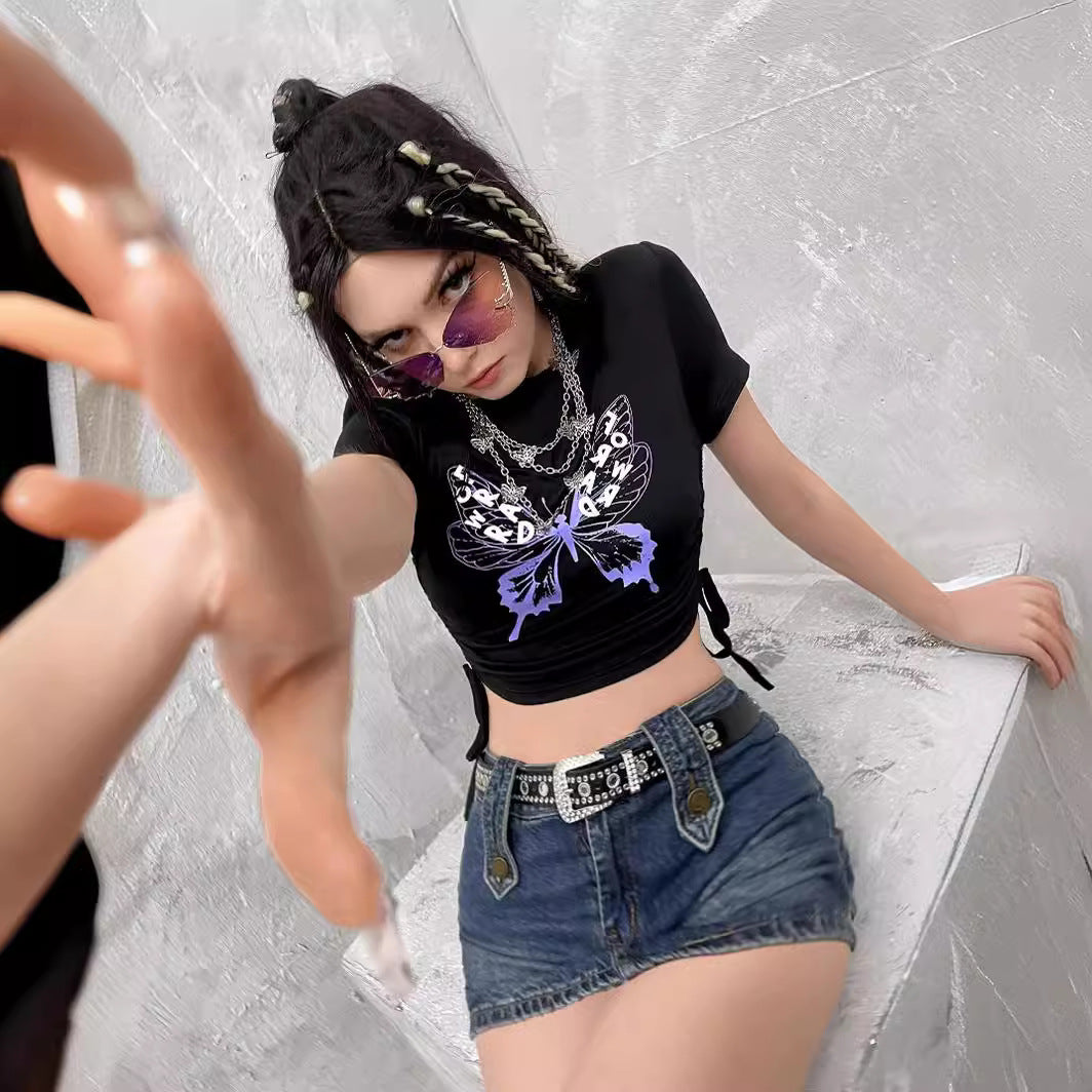 Damer Crop-Top med kreativt skelett-handmotiv Mirla-Eva Jonsson