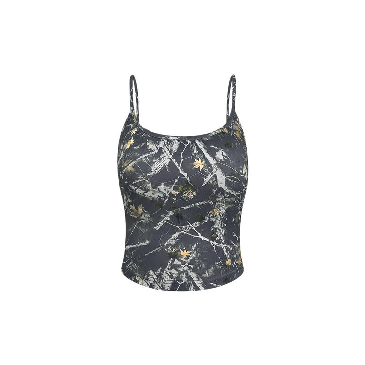 Damer Crop Top med modernt kamouflage-mönster och fina spaghetti-bärande Eva Jonsson-Eva Jonsson