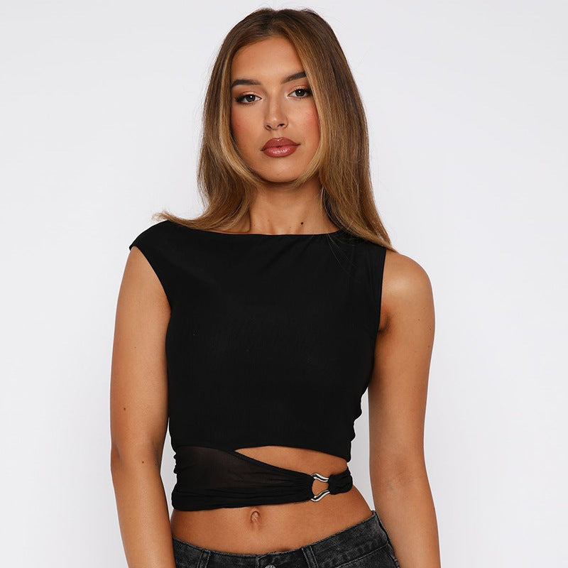 Damer Crop-Top med snyggt omslagdesign och dekorativt bälte Mirla-Eva Jonsson