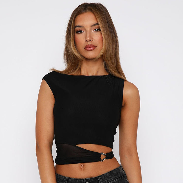Damer Crop-Top med snyggt omslagdesign och dekorativt bälte Mirla-Eva Jonsson