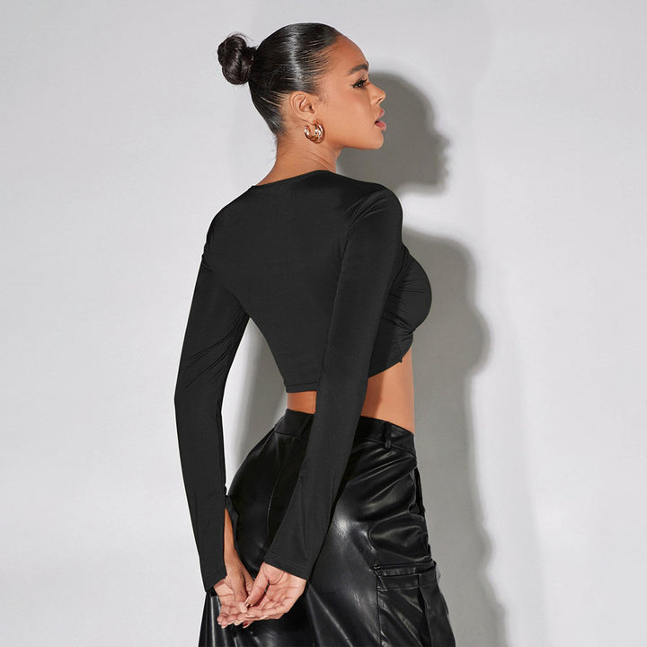 Damer Crop Top med sofistikerade draperingar och långa ärmar Mirla-Eva Jonsson
