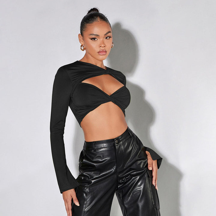 Damer Crop Top med sofistikerade draperingar och långa ärmar Mirla-Eva Jonsson
