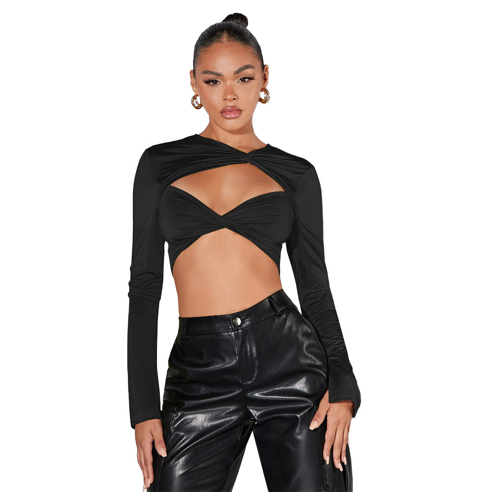 Damer Crop Top med sofistikerade draperingar och långa ärmar Mirla-Eva Jonsson