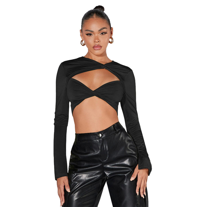Damer Crop Top med sofistikerade draperingar och långa ärmar Mirla-Eva Jonsson