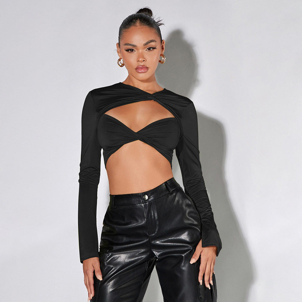 Damer Crop Top med sofistikerade draperingar och långa ärmar Mirla-Eva Jonsson