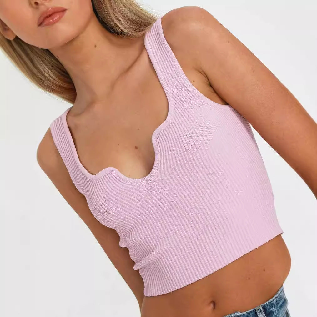Damer Crop-Top med vågskärning och fin ribbstruktur Mirla-Eva Jonsson