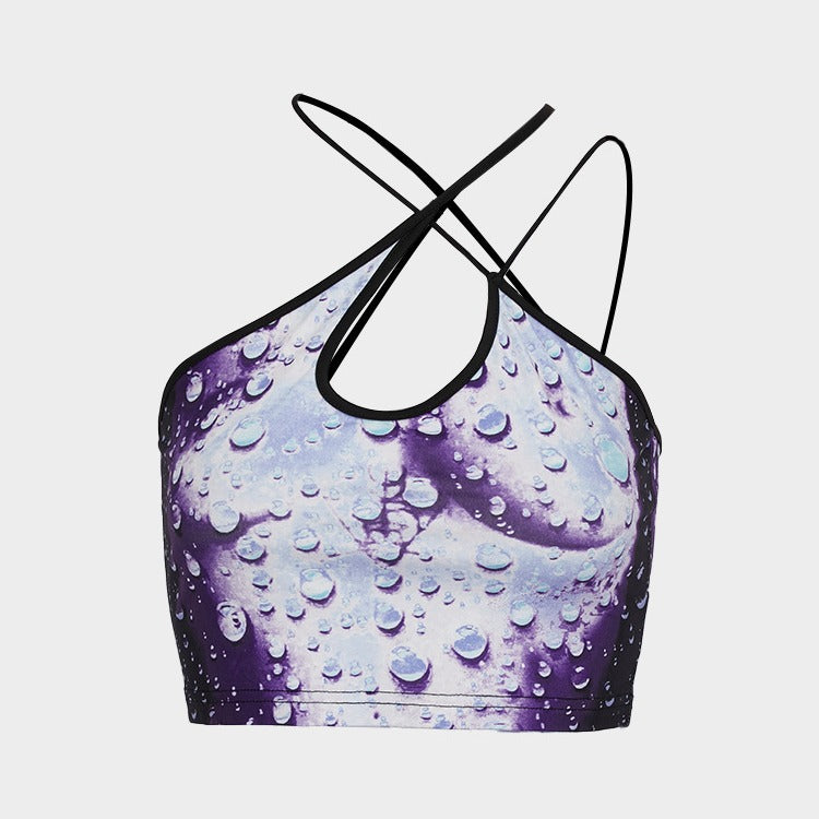 Damer Crop-Top med vattenpärlmotiv och elegant bakstängning Mirla-Eva Jonsson