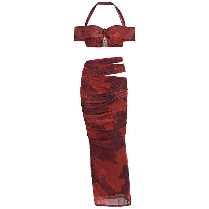 Damer Crop-Top och Maxi-Kjol Set med raffinert Volangdesign Mirla-Eva Jonsson