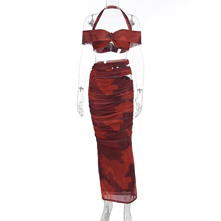 Damer Crop-Top och Maxi-Kjol Set med raffinert Volangdesign Mirla-Eva Jonsson