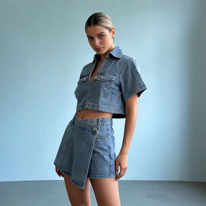 Damer Crop-Top och Mini kjol Set i avslappnad stil Mirla-Eva Jonsson