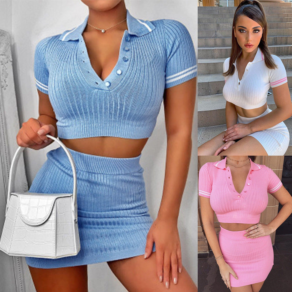 Damer Crop-Top och Minirock Set i trendig Ribbdesign Mirla-Eva Jonsson