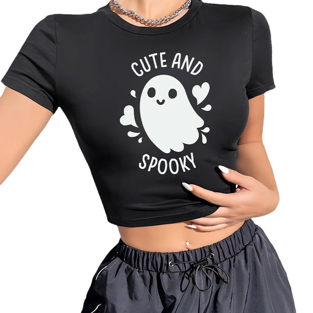 Damer Crop-shirt med lekfullt spökmotiv Mirla-Eva Jonsson